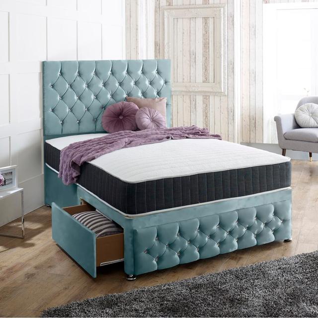 Baty Divan Bed Rosdorf Park Size: Double (4'6), Colour: Sky, Storage Type: 2 Drawers (Foot End) on Productcaster.