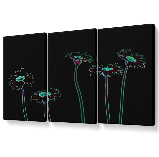 Abstract Neon Floral - 3 Piece Wrapped Canvas Graphic Art Rosalind Wheeler Size: 142.2cm H x 304.8cm W on Productcaster.