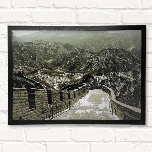 The Great Wall Of China Sepia - Closed Corner Frame Art Prints on Wood Alpen Home Size: 59.7cm H x 84.1cm W on Productcaster.