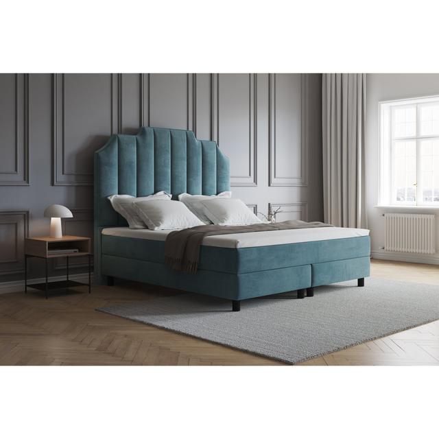 Echtes Boxspringbett Adelline mit Premium Visco Topper, mit Samtstoff bezogen Canora Grey Farbe: Türkis, Matratzenhärte: H3 - ca. 75-100 kg / H4 - ab on Productcaster.