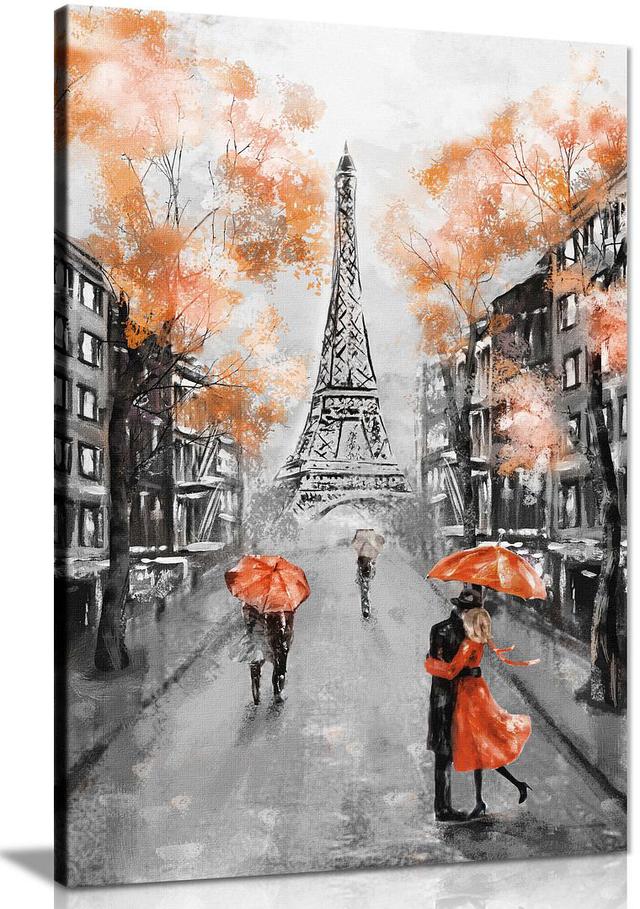 Black & White Paris Painting - Wrapped Canvas Print Panther Print Size: 31cm H x 20cm W, Colour: Orange on Productcaster.