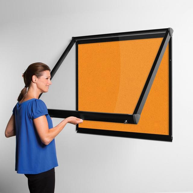 Exterior Wall Mounted Bulletin Board Symple Stuff Size: 105cm H x 118.2cm W, Frame Finish: Black, Colour: Orange on Productcaster.