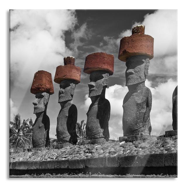 Glasbild Moai Statues on Easter Island Ebern Designs Größe: 70 cm H x 70 cm B x 0,4 cm T on Productcaster.