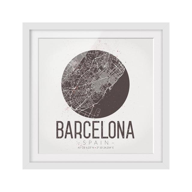 Retro Barcelona Street Map - Picture Frame Graphic Art Print on Paper East Urban Home Frame Options: Matt white, Size: 50cm H x 50cm W on Productcaster.