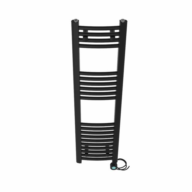 Curved Prefilled Electric Heated Towel Rail Symple Stuff Finish: Black, Size: 120cm H x 30cm W x 3.4cm D on Productcaster.