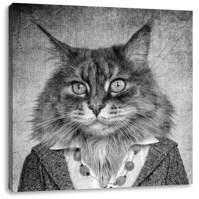 Cat Head With Human Body Blazer, Monochrome As Canvas Picture Square Maturi Größe: 40 cm H x 40 cm B x 1,8 cm T on Productcaster.