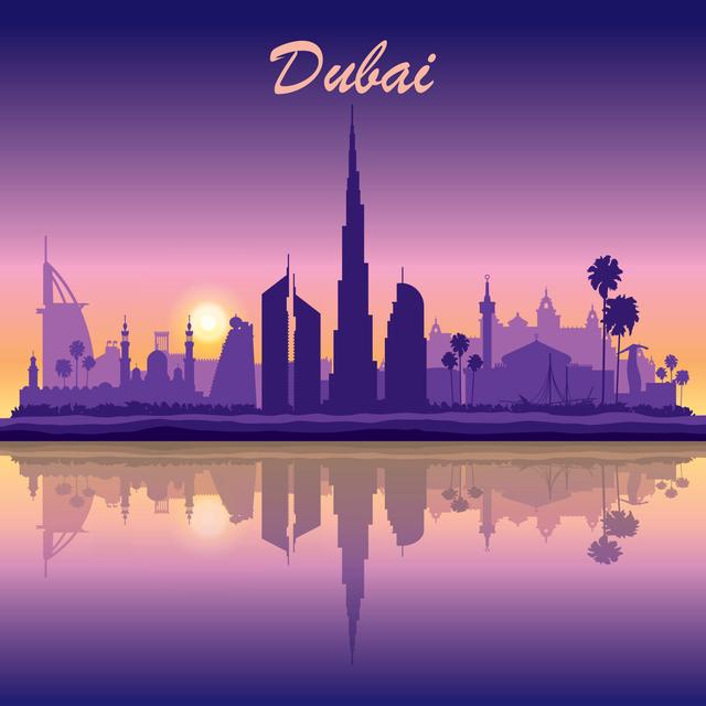 Dubai Skyline Silhouette on Sunset Background by Irayoflight - Wrapped Canvas Graphic Art Latitude Run Size: 76cm H x 76cm W on Productcaster.