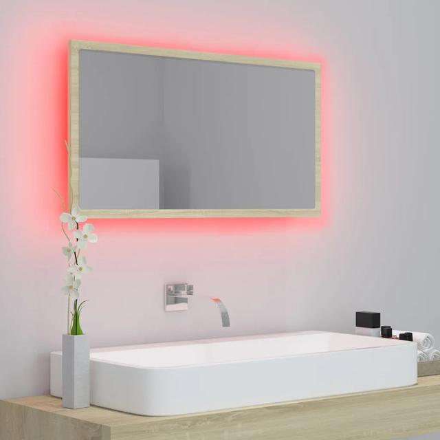 LED Bathroom Mirror Acrylic Latitude Run Size: 37cm H x 80cm W, Finish: Sonoma Oak on Productcaster.