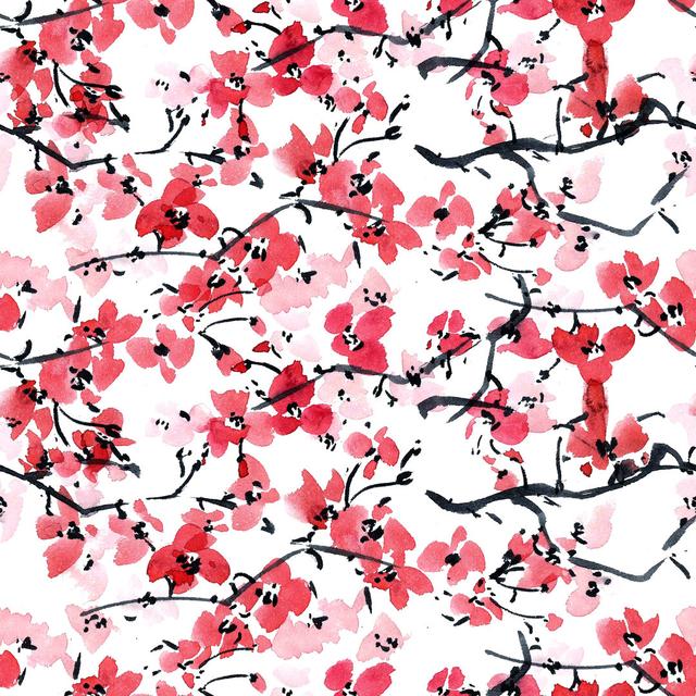 Johnsie Sakura Flowers by Ola_Tarakanova - Wrapped Canvas Painting ClassicLiving Size: 30cm H x 30cm W x 3.8cm D on Productcaster.