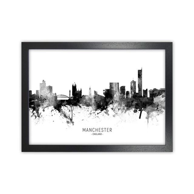 Manchester England Skyline Black White City Name by Michael Tompsett - Graphic Art Print on Canvas Latitude Run Format: Black Framed, Size: 64cm H x 8 on Productcaster.