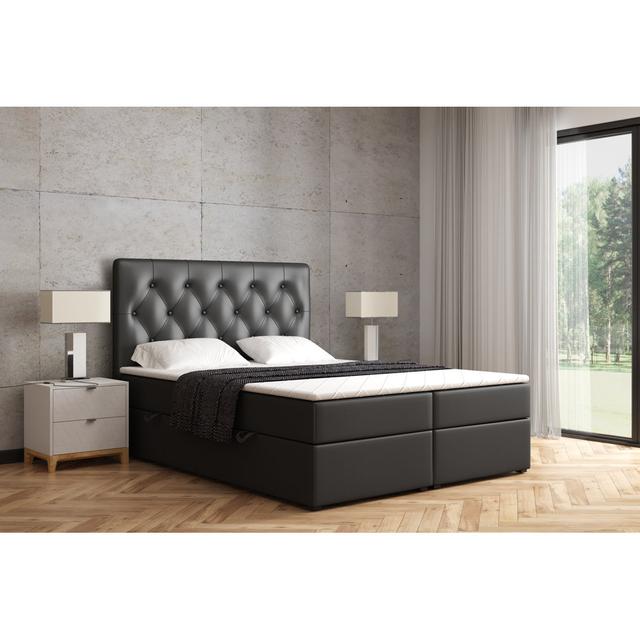 Boxspringbett mit Bettkasten und Topper Lark Manor Farbe: Schwarz, Größe: 119 cm H x 120 cm B x 220 cm L on Productcaster.