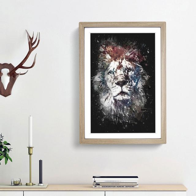 Lion Abstract Paint Splash - Picture Frame Graphic Art East Urban Home Frame Option: Oak Framed, Size: 87cm H x 62cm W x 2cm D on Productcaster.