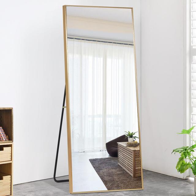 Full Length Standing Mirror, Modern Minimalist Style Floor Mirror Classical Metal Frame For Bedroom,Living Room Fairmont Park Finish: Gold, Size: 150c on Productcaster.