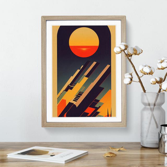 XV1022-3815X Retro Sunset Art No.2 - Picture Frame Graphic Art George Oliver Size: 34cm H x 25cm W x 2cm D, Format: Oak on Productcaster.