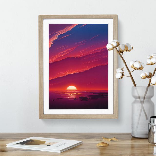 Unreal Ocean Sunset House of Hampton Size: 46cm H x 34cm W x 2cm D, Frame Colour: Oak on Productcaster.