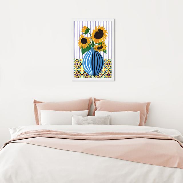 Floral And Botanical Colorful Rustic Sunflowers Vase by Oliver Gal - Painting Oliver Gal Size: 60.96cm H x 40.64cm W, Frame Colour: White Framed on Productcaster.