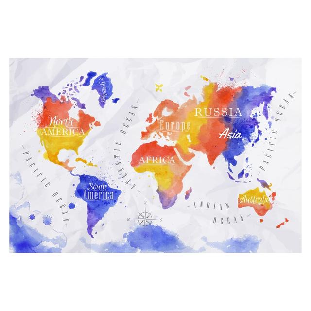 Watercolour World Map 2.55m x 3.84m Textured Matte Peel & Stick Wall Mural East Urban Home Size: 3.2m x 480cm on Productcaster.