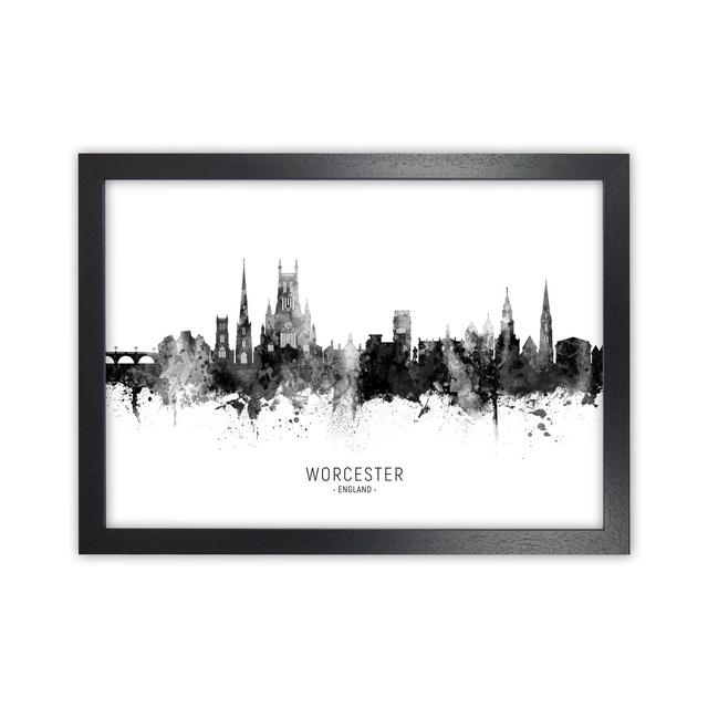 Worcester England Skyline Black White City Name by Michael Tompsett - Print Latitude Run Format: Black Framed, Size: 64cm H x 88cm W x 3cm D on Productcaster.