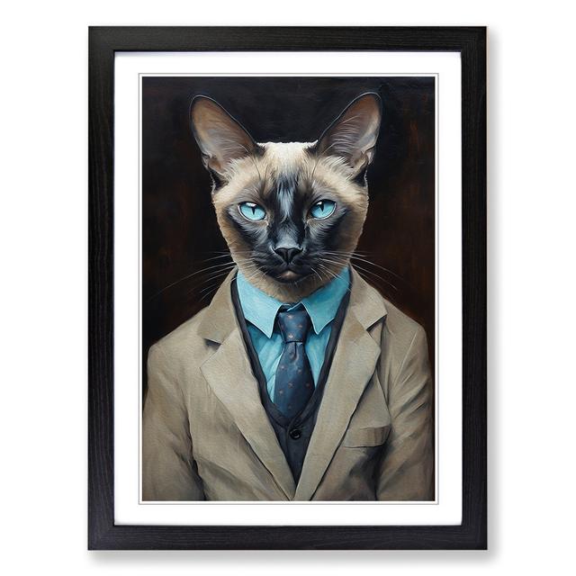 Siamese Cat in a Suit Painting No.2 Happy Larry Size: 64cm H x 46cm W x 2cm D, Frame Colour: Black on Productcaster.