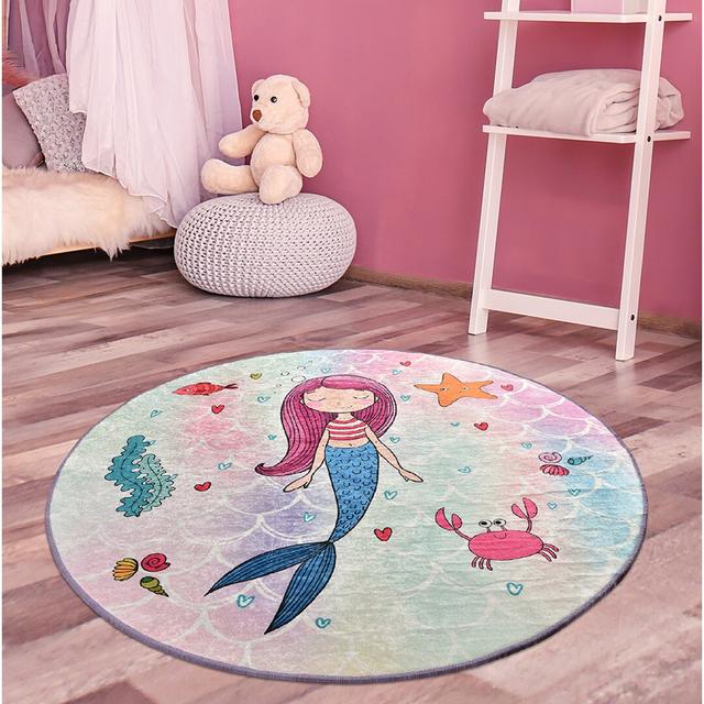 Singleton Mermaid Shaggy Pink/Blue Rug Zoomie Kids Rug Size: Round 198cm on Productcaster.