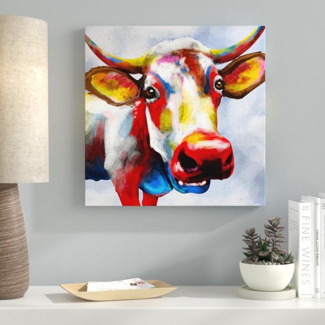 Colour Spash Bovine Animals - Wrapped Canvas Painting Print East Urban Home Size: 30.48cm H x 30.48cm W on Productcaster.