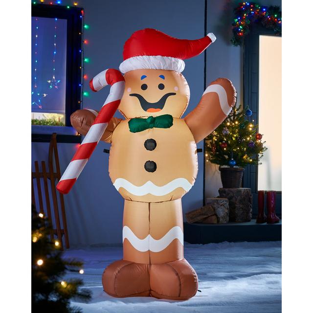 Pre-Lit Gingerbread Man with Candy Cane Inflatable The Seasonal Aisle on Productcaster.