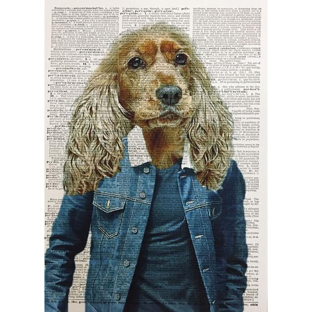 A3 Golden Cocker Spaniel Print - Hipster Animal Picture - Funny Dog Portrait - Dictionary Print Gift Happy Larry on Productcaster.