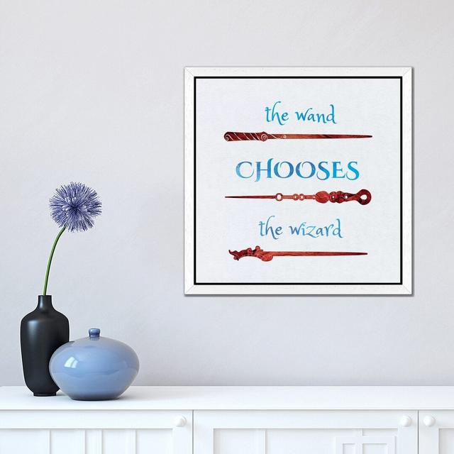 The Wand Chooses - Floater Frame Print on Canvas Harry Potter Size: 45.72cm H x 45.72cm W x 3.81cm D, Frame Option: White Framed on Productcaster.