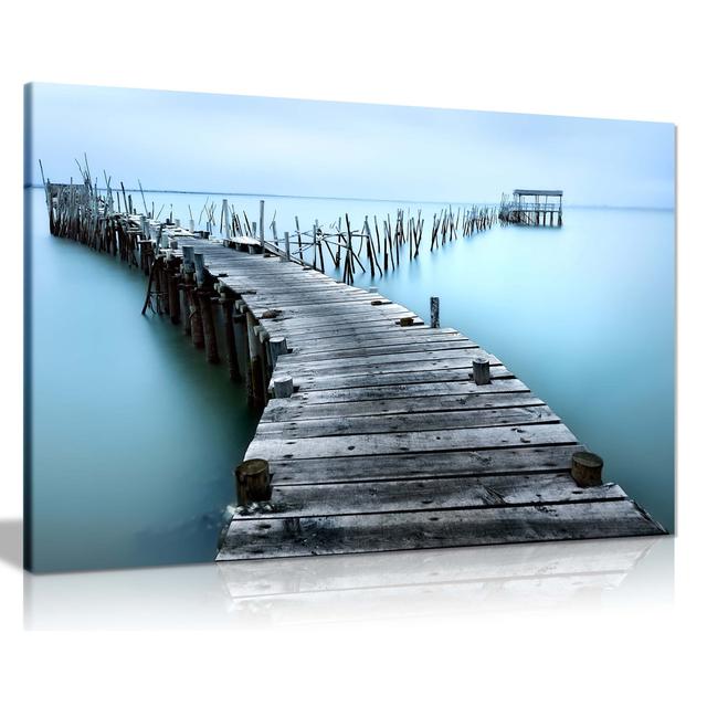 Old Bridge Long River Soft Water Seascape - Wrapped Canvas Print Panther Print Size: 31cm H x 46cm W x 1.8cm D on Productcaster.