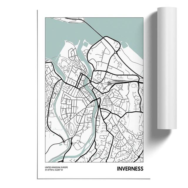 Map Inverness UK - Unframed Graphic Art East Urban Home Size: 42cm H x 30cm W x 0.1cm D on Productcaster.