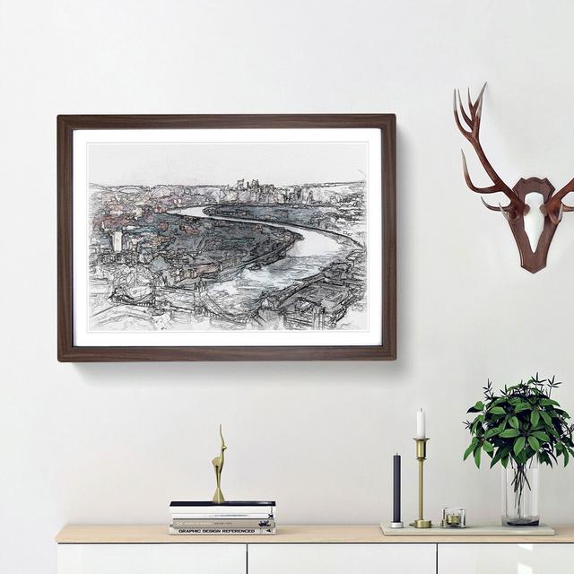 River Thames & London Skyline Sketch - Picture Frame Graphic Art Print East Urban Home Frame Option: Walnut Framed, Size: 36cm H x 48cm W x 2cm D on Productcaster.