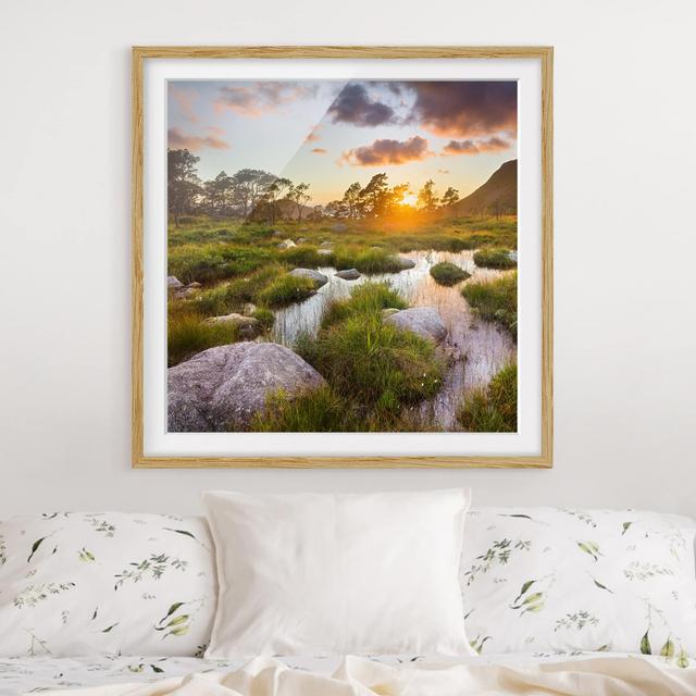 Landscape with Water Reflection in Norway Framed Photographic Art Print Poster East Urban Home Rahmenoptionen: Natural oak, Size: 70cm H x 70cm W on Productcaster.