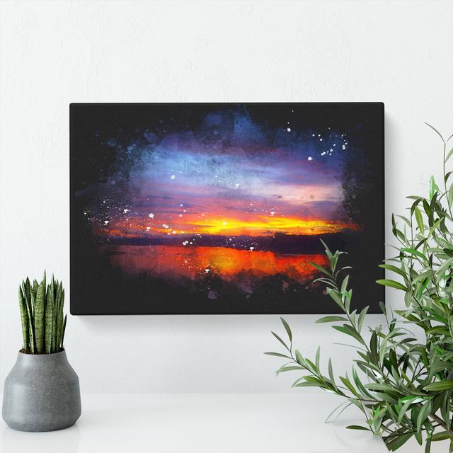 Sunset over Laos Lake Paint Splash - Wrapped Canvas Graphic Art East Urban Home Size: 60cm H x 91cm W x 3cm D on Productcaster.