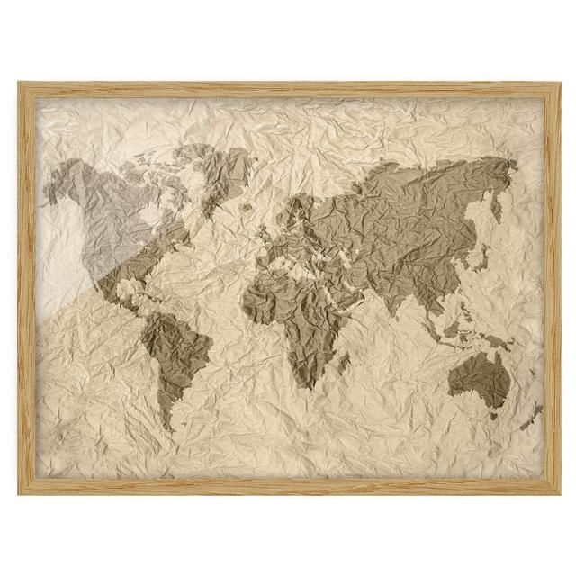 Paper World Map Beige Brown - Picture Frame Graphic Art Williston Forge Size: 40cm H x 55cm W x 2cm D, Frame Option: Brown Framed on Productcaster.