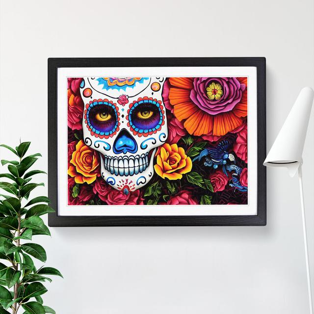 Shining Floral Sugar Skull - Picture Frame Graphic Art The Seasonal Aisle Frame Colour: Black, Size: 25cm H x 34cm W x 2cm D on Productcaster.