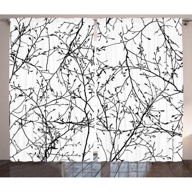 Rustikaler Vorhang, Zweige mit Blättern Knospen, Baum, Weiß Schwarz East Urban Home Panel-Größe: 140 B x 260 T cm on Productcaster.