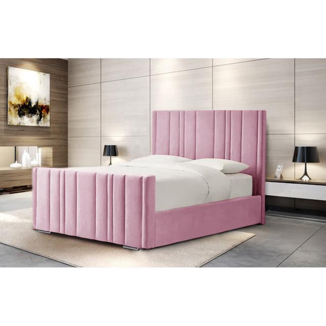 Amalberga Upholstered Bed Ivy Bronx Colour: Pink, Size: Double (4'6) on Productcaster.