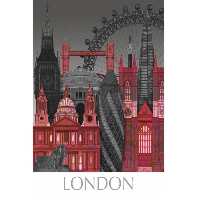 London Elevations By Night Red Happy Larry Size: 91cm H x 61cm W on Productcaster.