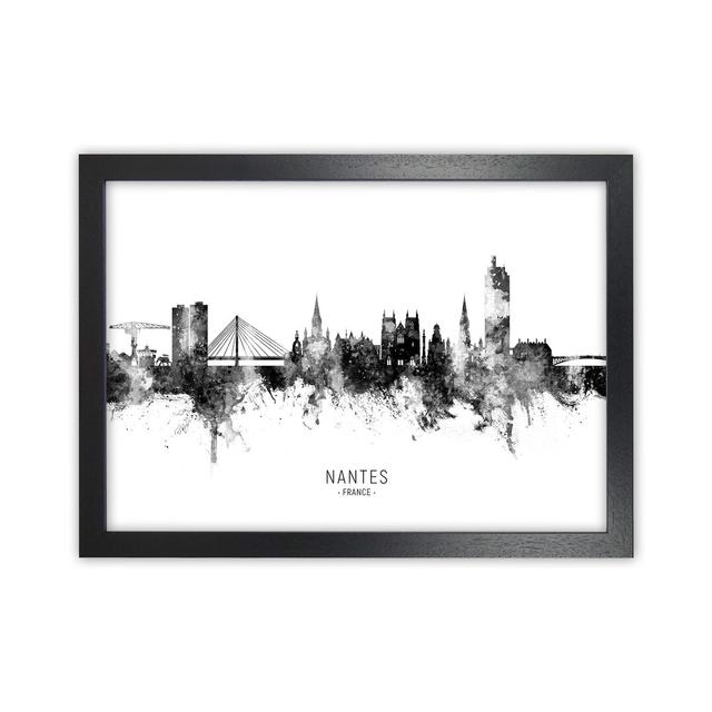 Nantes France Skyline Black White City Name by Michael Tompsett - Print Ebern Designs Format: Black Framed, Size: 46cm H x 63cm W x 3cm D on Productcaster.