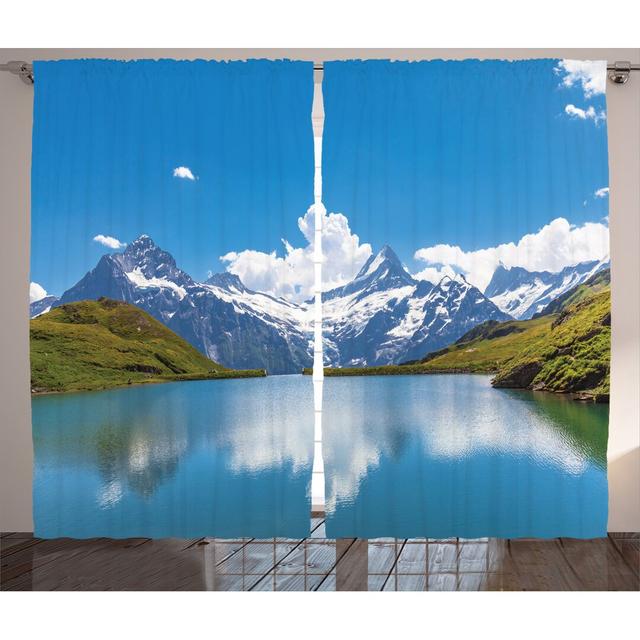 2-tlg. Vorhang-Set Dreamy View of Alpine Lake with Snow Frozen Peaks Swiss Northern Explore, halbtransparent East Urban Home Panel-Größe: 140 cm B x 1 on Productcaster.