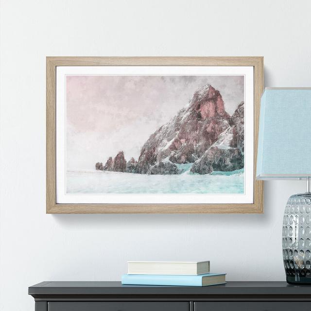 Pink Mountain - Picture Frame Graphic Art Print East Urban Home Size: 62cm H x 87cm W x 2cm D, Format: Oak on Productcaster.