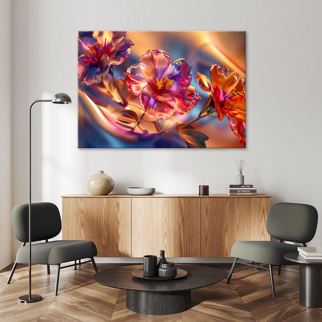 Canvas Print, Glossy Glass Flowers On Canvas - Wrapped Canvas Print Latitude Run Size: 60cm H x 90cm W on Productcaster.