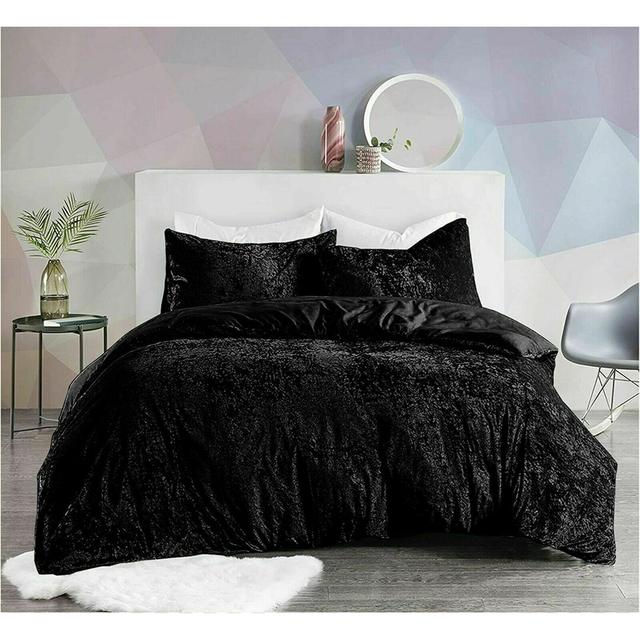 Ochre 4 Piece Duvet Cover Set Textile Home Colour: Black, Size: Double Duvet Cover + 2 Standard Pillowcases on Productcaster.