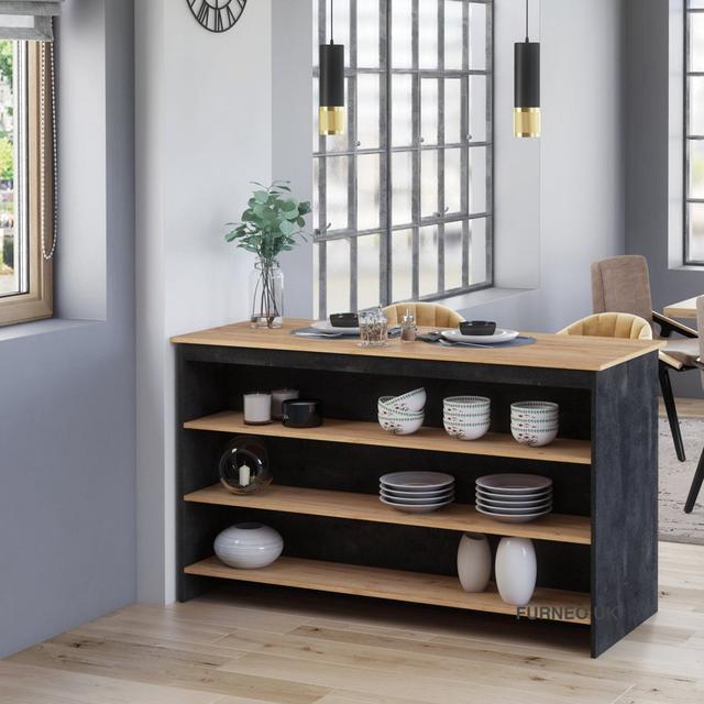 Black Concrete & Oak Effect Kitchen Island Ivy Bronx on Productcaster.