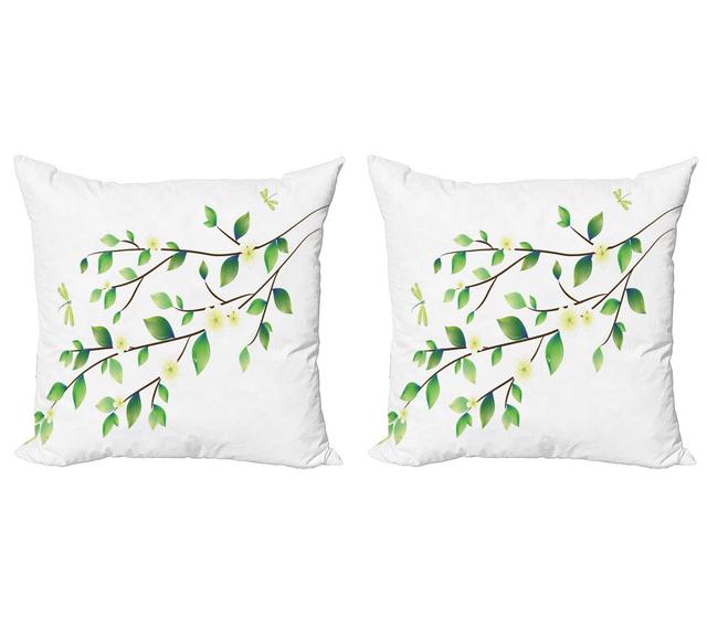 Pillow Cushion Cover, Flower and Dragonflies, Green White (Set of 2) East Urban Home Größe: 40 cm H x 40 cm B on Productcaster.