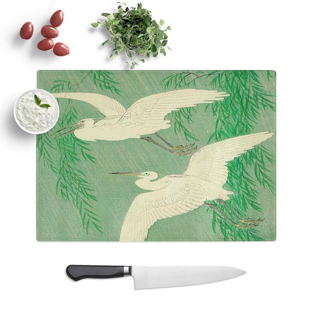 Tempered Glass Willow & White Egrets by Ohara Koson Chopping Board East Urban Home Size: 39 cm W x 28.5 cm L on Productcaster.