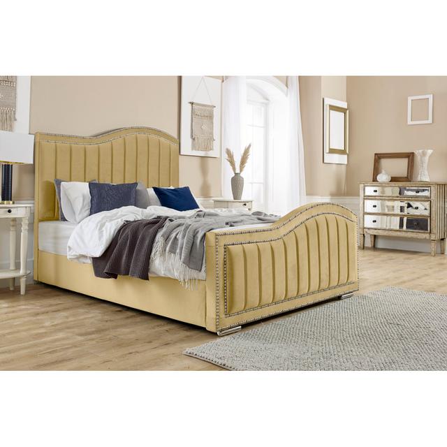 Celise Upholstered Bed Frame Mercer41 Colour: Beige, Size: Super King (6') on Productcaster.