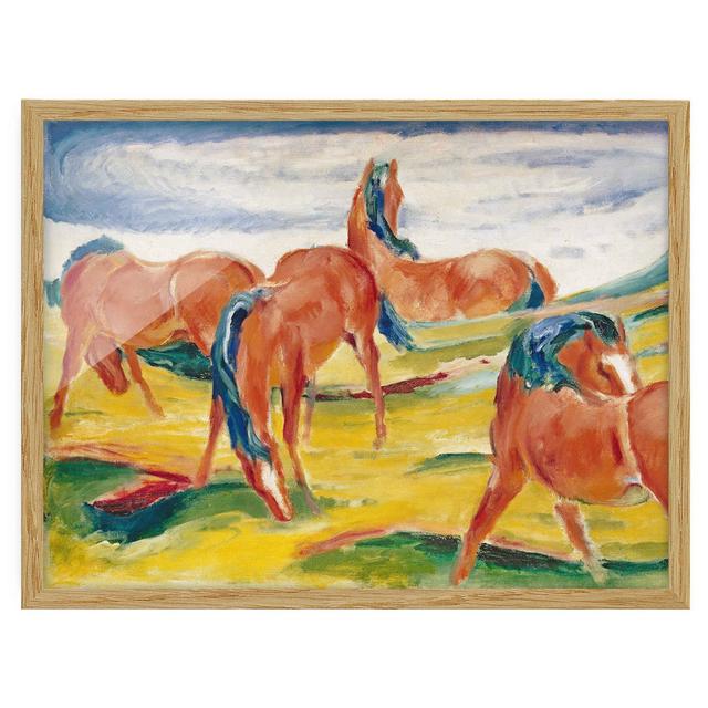 Grazing Horses by Franz Marc - Picture Frame Painting August Grove Frame Option: Brown Framed, Size: 50cm H x 70cm W x 2cm D on Productcaster.