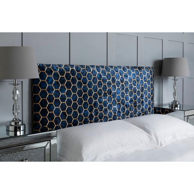 Upholstered Headboard, Beehive Marble Velvet Designer Fabric, Made In England Etta Avenue Colour: Marine, Mattress Size: Kingsize (5') on Productcaster.