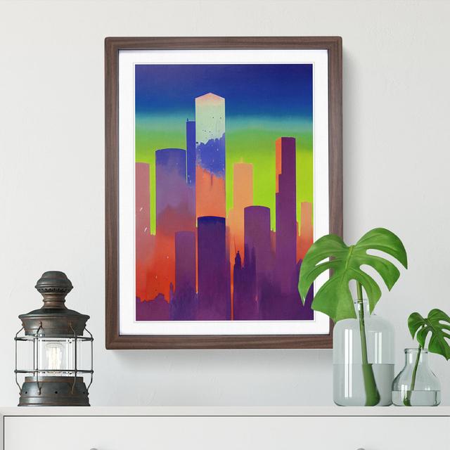 Splash City Skyline No.4 - Picture Frame Graphic Art Latitude Run Size: 34cm H x 25cm W x 2cm D, Frame Colour: Walnut on Productcaster.